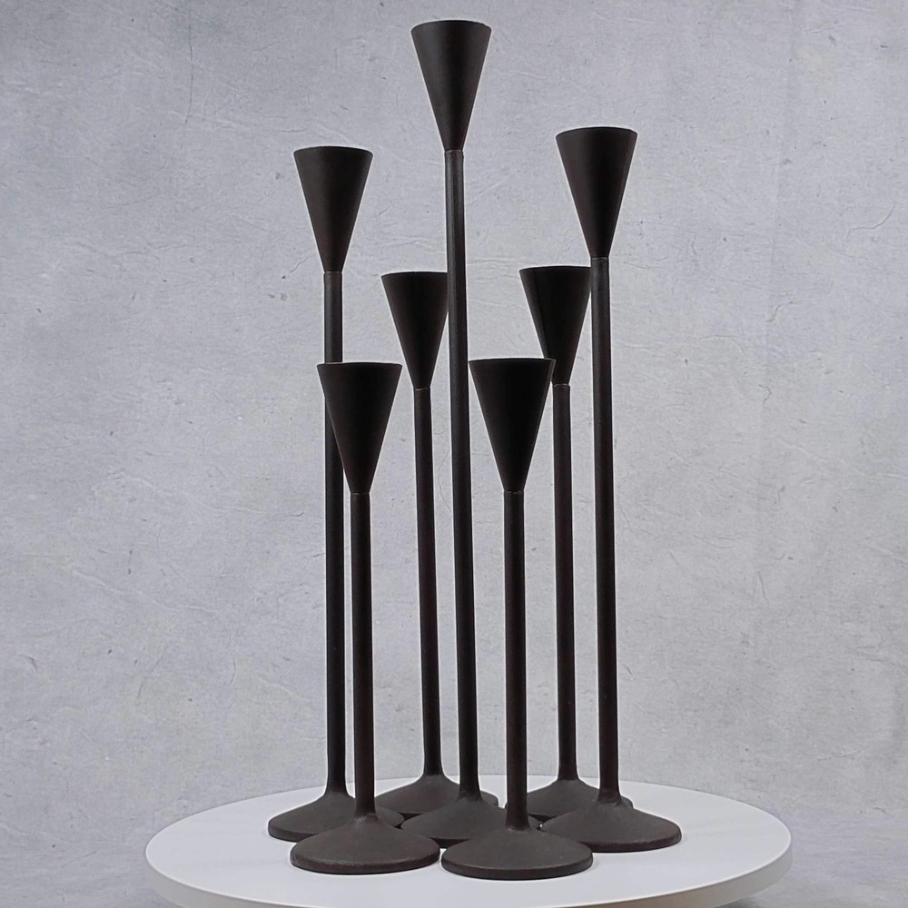 Vintage Tall Iron Candle Holders Set of‎ 7 Modern Brown Metal Graduated Heights